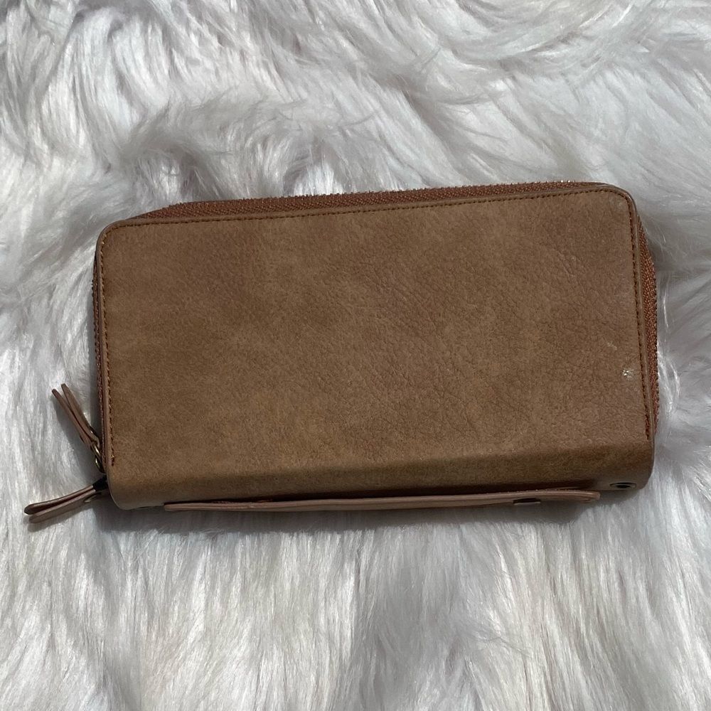 Mini Crossbody Zip Up Crossbody Wallet Tan and Gold Small - Picture 8 of 9